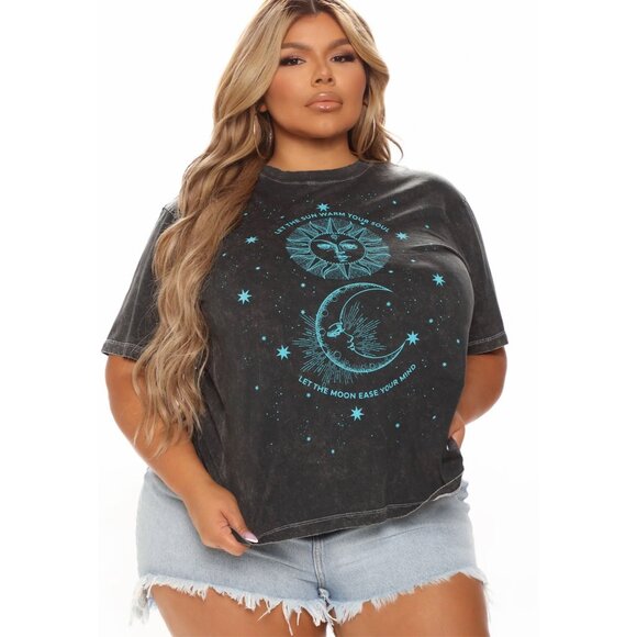 Fashion Nova Tops - Fashion Nova ✦ Ease Your Soul Tunic Top ✦ Black Blue Washed Cotton Graphic 1X